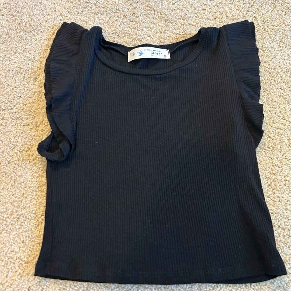 Black Ruffle Sleeve Top